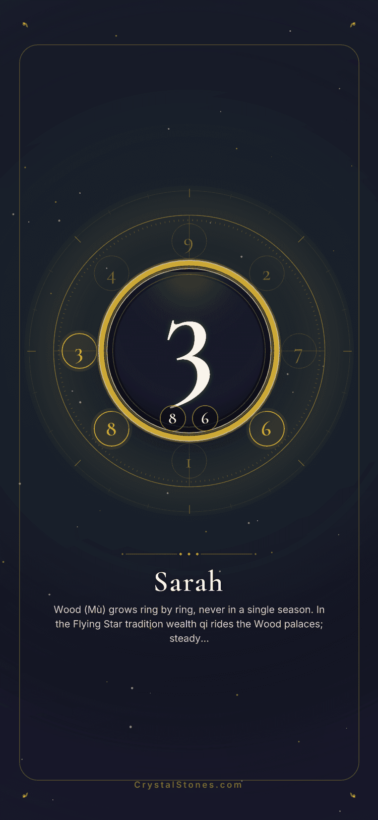 Wealth Lucky Wallpaper example shown on a phone lock screen, the Wood 木 element, with the clock sitting clear of the medallion